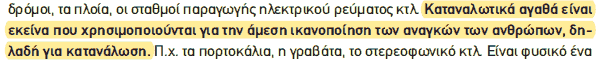 Απόσπασμα σχολικού βιβλίου ΑΟΘ, σελ. 12: ορισμός των καταναλωτικών αγαθών.