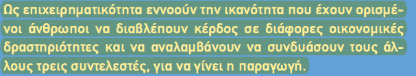 Απόσπασμα σχολικού βιβλίου ΑΟΘ, σελ. 17: ορισμός της επιχειρηματικότητας.